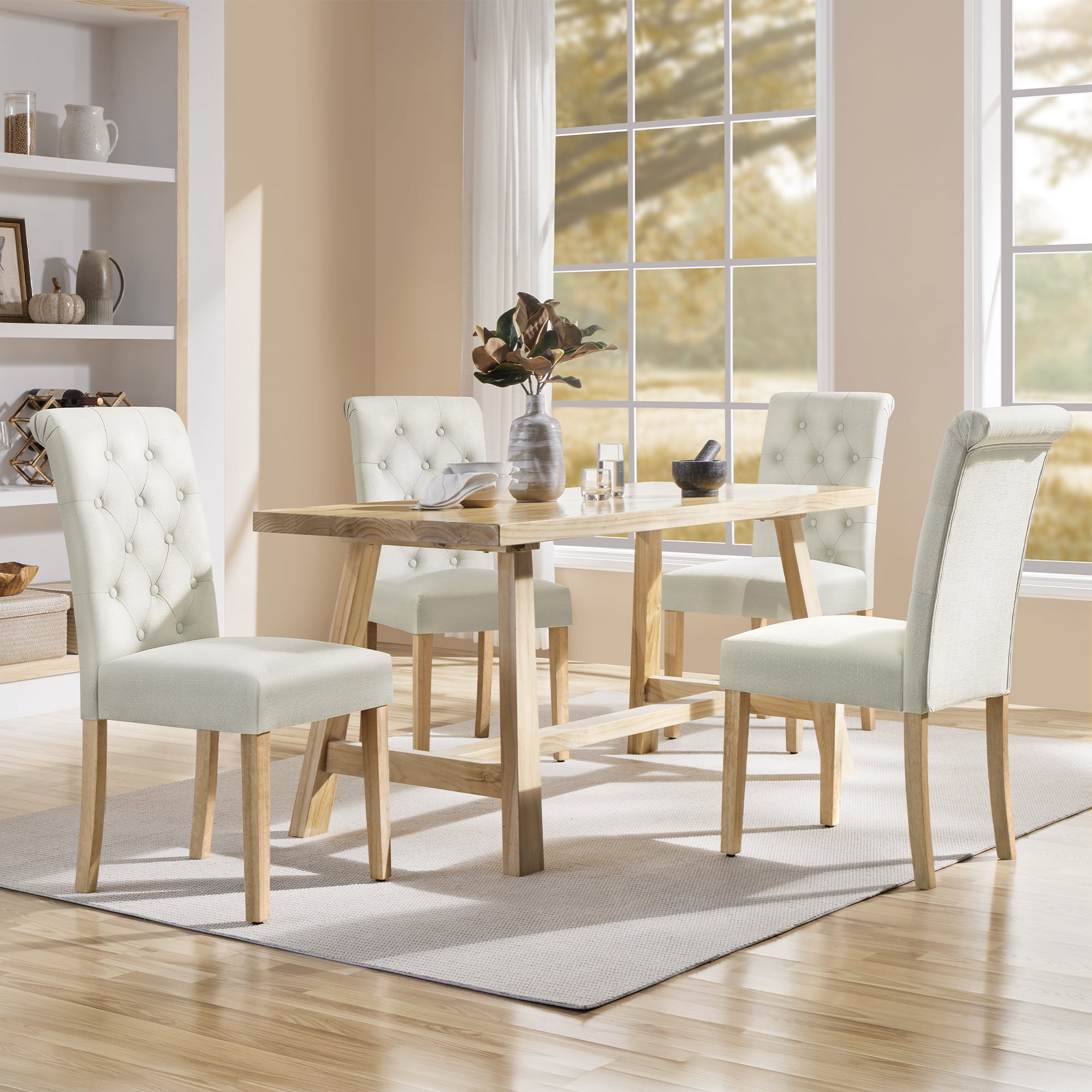 Alden Design Tufted Upholstered High Back Parson Dining Chair, Set of 2, Beige