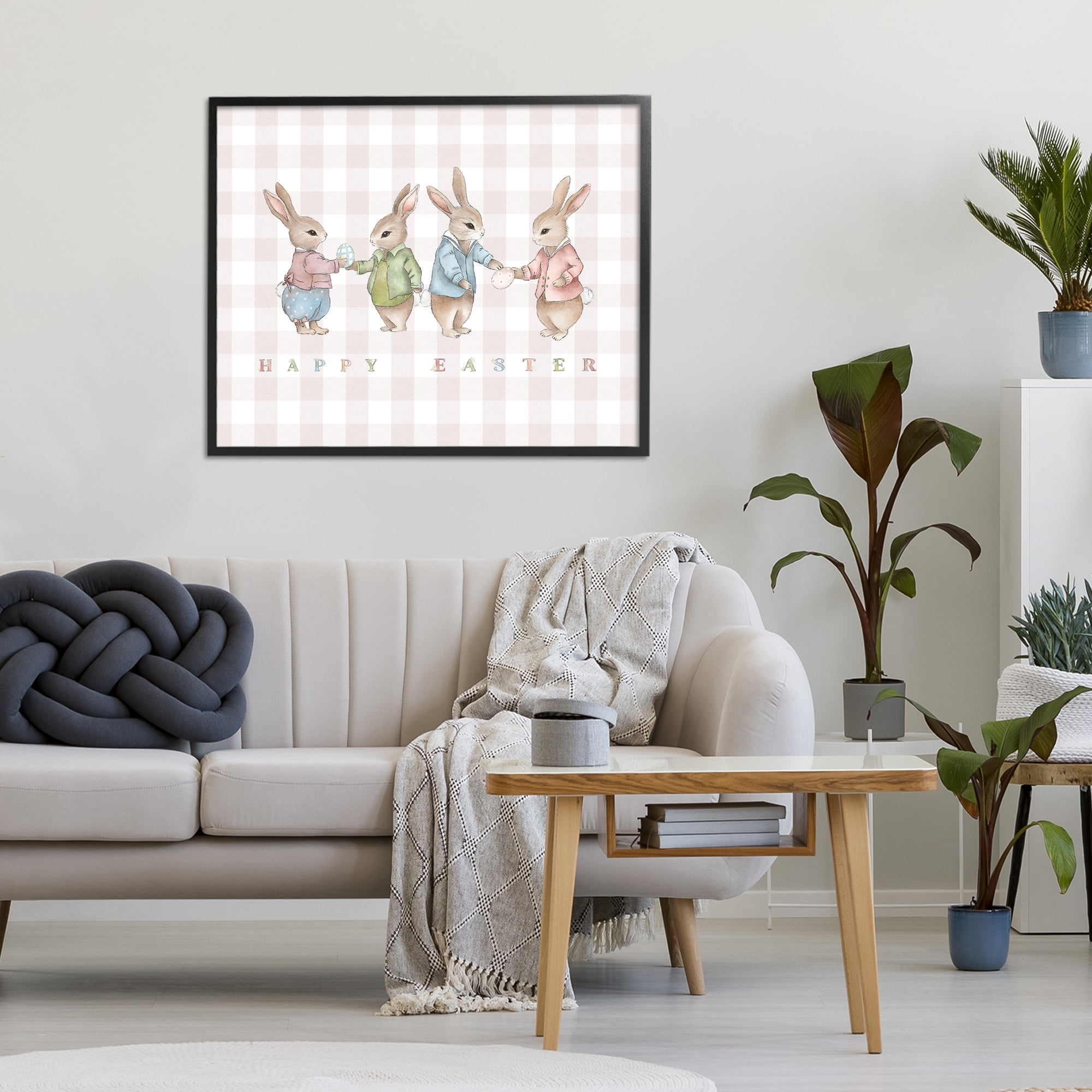 Stupell Industries Easter Bunnies Pink Gingham Black Framed Giclee Art, design by Leah Straatsma