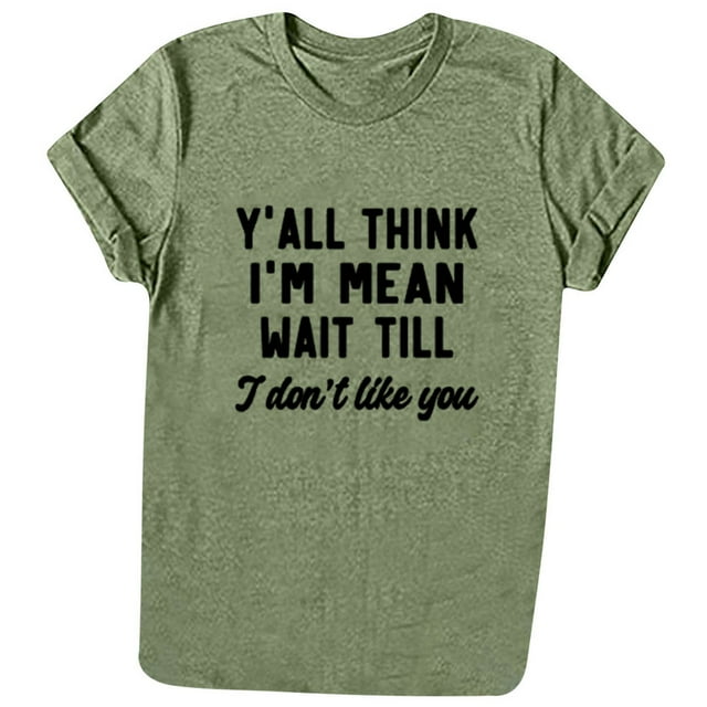 Pompotops T-Shirt Graphique à Manches Courtes Décontracté Imprimé Lettre Col Rond T-Shirts Hauts Je t'Aime Pas Lettres Amusantes