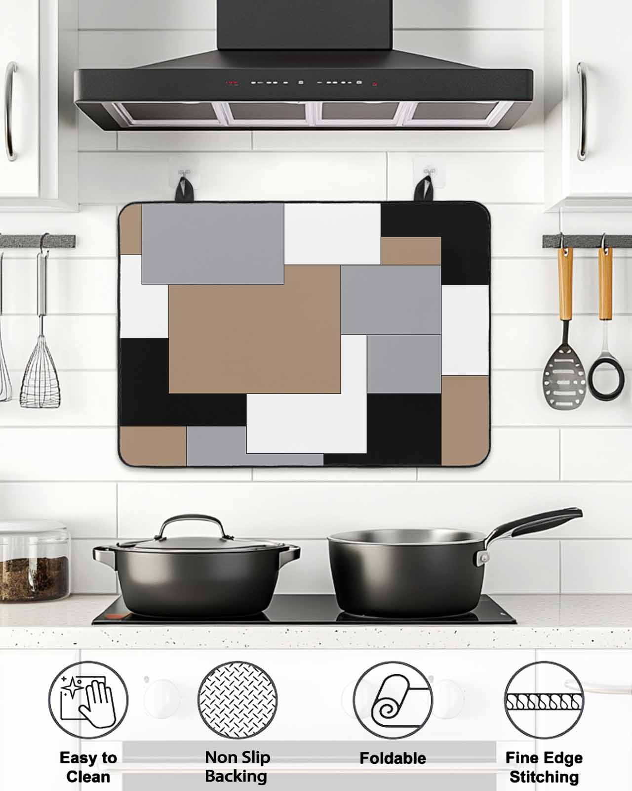 Stove Top Covers for Electric Stove, Brown Black Grey Glass Stovetop Cover Protector, Middle Century Irregular Geo Abstract Art Induction Cooktop Protector Oven Mat for Kitchen Countertop 24"x21"