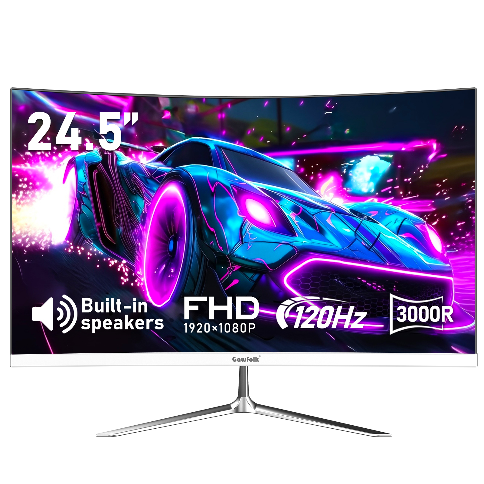 Gawfolk 24.5" Gaming Monitor Curved 1080P 120Hz with Built-in Speakers,Upports 75Γ75mm Wall Mount, Black