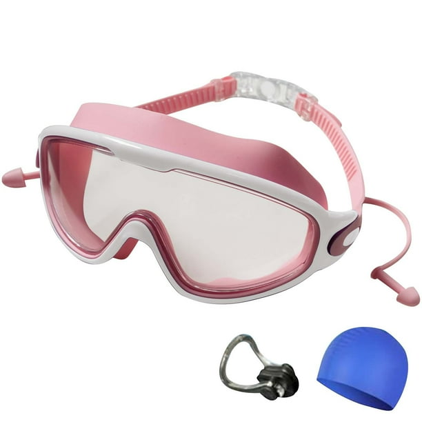 Gafas de natación HD de marco grande para niños | Diseño impermeable a prueba de fugas | Lentes panorámicas transparentes antivaho | Protección UV | Montura de silicona suave | Correa ajustable