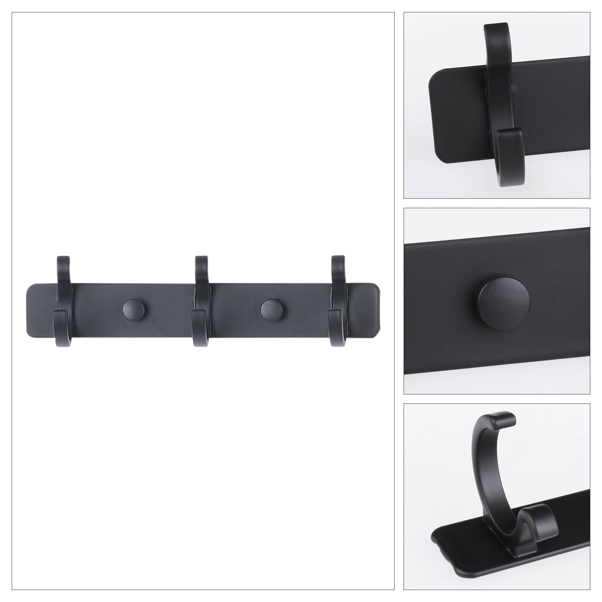 Unique Bargains 1 Pack Coat Rack Wall Mount Metal Coat Hook for Hanging with 3 Hooks Black