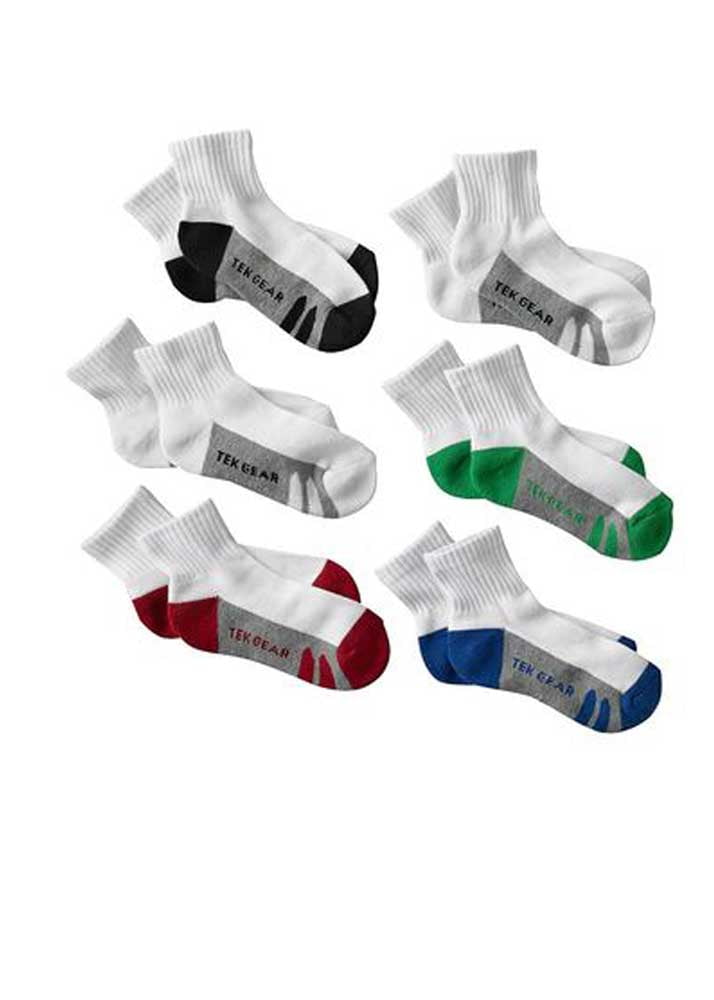 Tek Gear Boys 6-pk. Striped 1/4-Crew Socks Shoe size(3-10) Sock size (9-11)