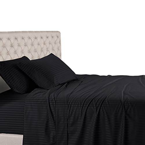 Royal Hotel Stripe Sheets - Top Split-Cal King: Adjustable California King Bed Sheets - 4PC Bed Sheet Set - 100% Cotton - 600 Thread Count - Deep Pocket, Top Split California King, Black
