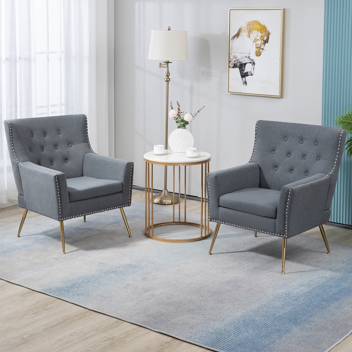 Living Room Chairs Set of 2 Modern Vanity Chair with Upholstered Button