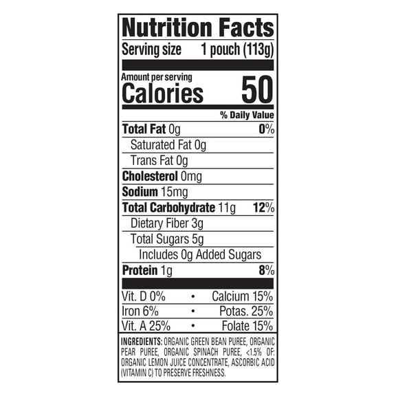 Happy Baby Organics Organic 6  Months Stage 2 Green Beans, Pears & Spinach 4 oz