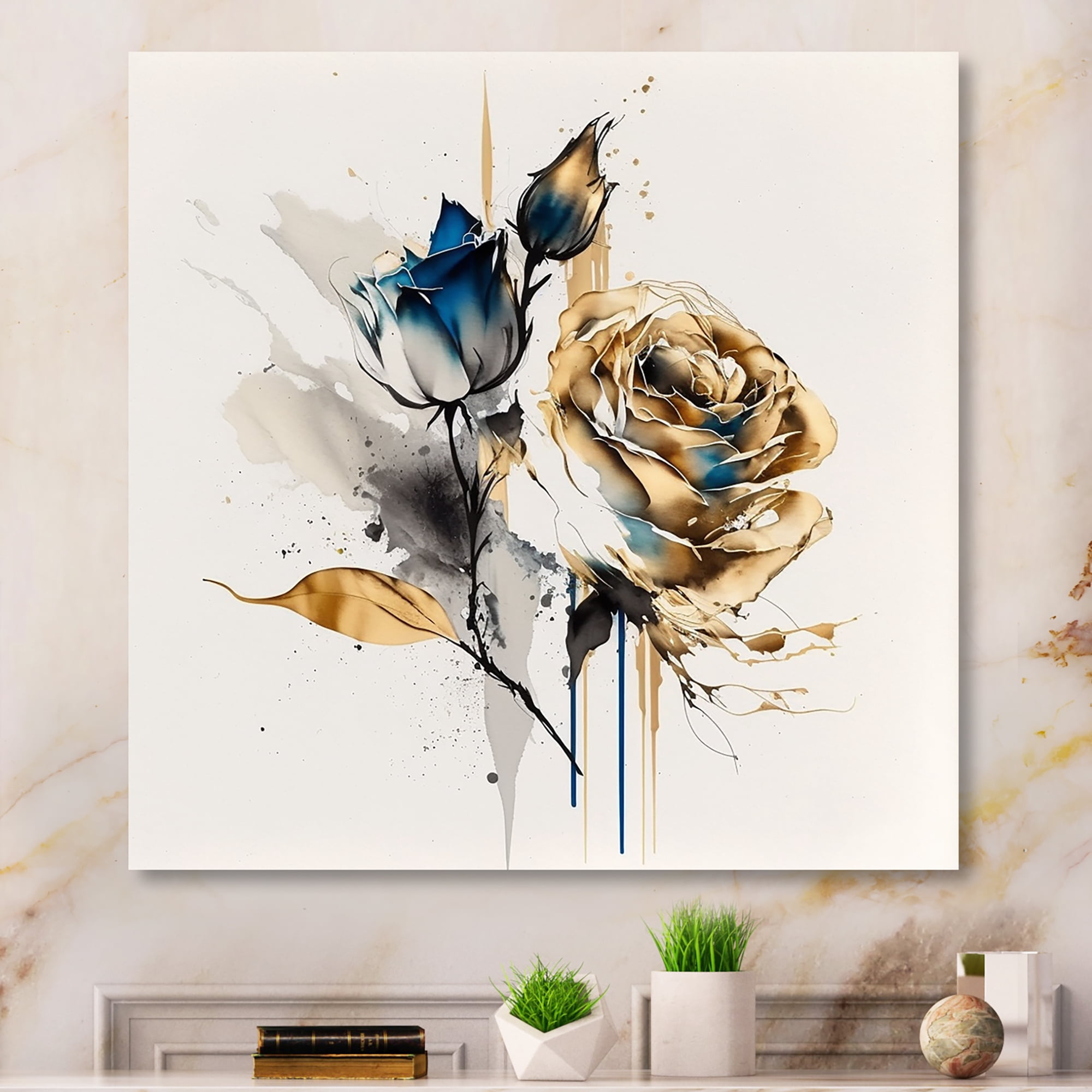 Designart Roses Flow Flower On Abstract Fusion I Canvas Wall Art