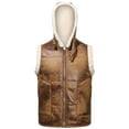 thumbnail image 4 of XMMSWDLA Tops for Men Winter Solid Color Vest Leather Clothin One Coat Retro Warm Hooded Jacket, 4 of 7