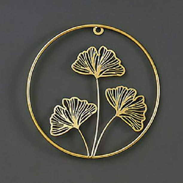 1 Piece Gold Wall Decor Iron Sculpture Single Round Leaf Art Ornament Metal Ginkgo Maple Turtle Indoor And Outdoor Golden Nordic Style Com - Gold Wall Accent Pieces