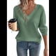 thumbnail image 2 of Blusas de Punto Gofre para Mujer, Blusas Casuales de Larga con Farol, Cuello en V, Camisetas Oversize. Verde M, 2 of 8