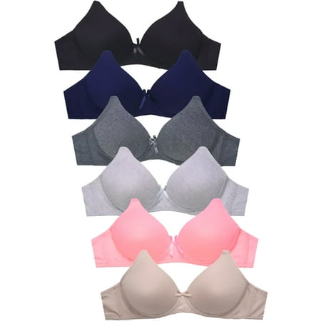 Iheyi 6 Pieces No Wire Full Cup Plain/Lace Light Padded Wire Free Bra A/B/C (38B)