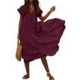 thumbnail image 1 of ZANZEA Robe Longue Femme Col en V Manches Courtes Robe Maxi Décontractée Unie, 1 of 9