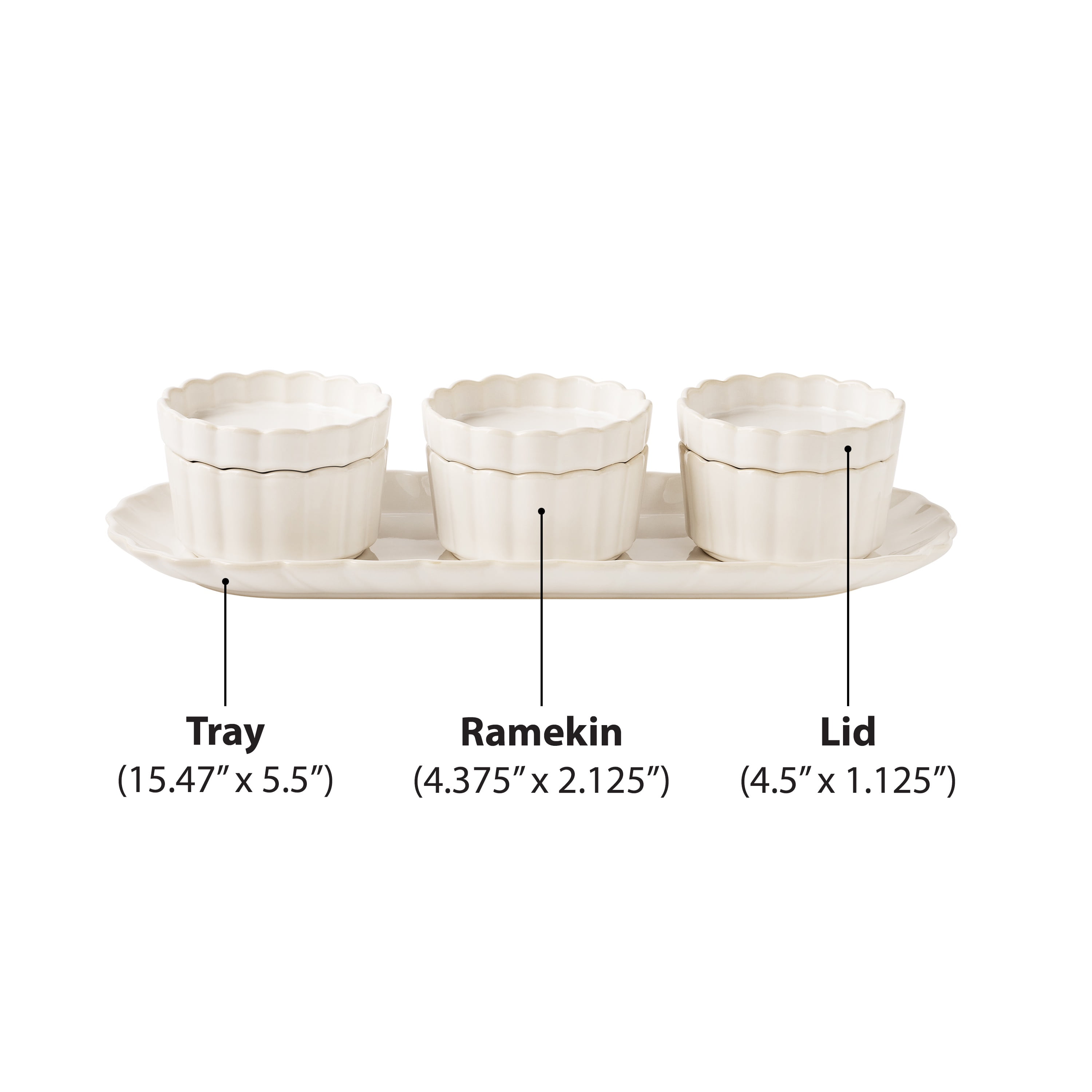 The Pioneer Woman Colette Cream 7-Piece Serving Tray Set with 3 Bowls and Lids