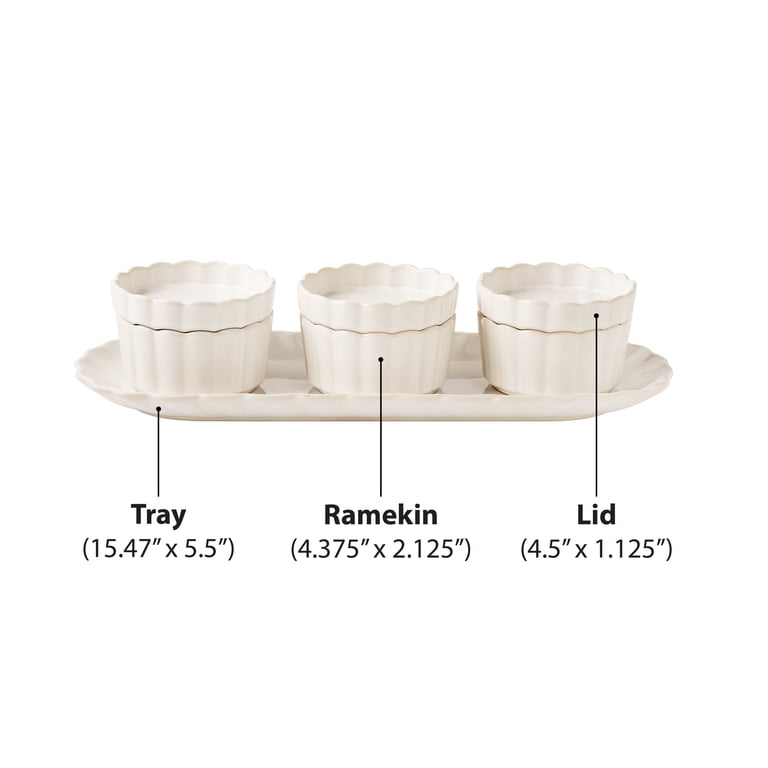 RAYNAUD ホワイト 鉢・ボウル 3点セット (サイズ L,M,S) The Pioneer Woman Colette 7-Piece Stoneware Bowls with Lids & Tray