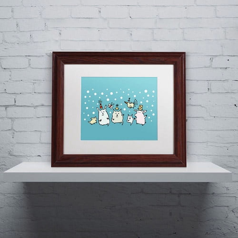 Trademark Fine Art "Christmas Creatures in Blue" Canvas Art by Carla Martell, White Matte, Wood Frame