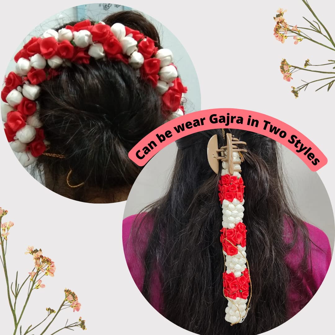 Buy Pack of 2 pcs Flower Juda Gajra Hair Bun Mogra Gajra Rubber band  Artificial Rose Gajra Hair Band (White) Online In India At Discounted Prices