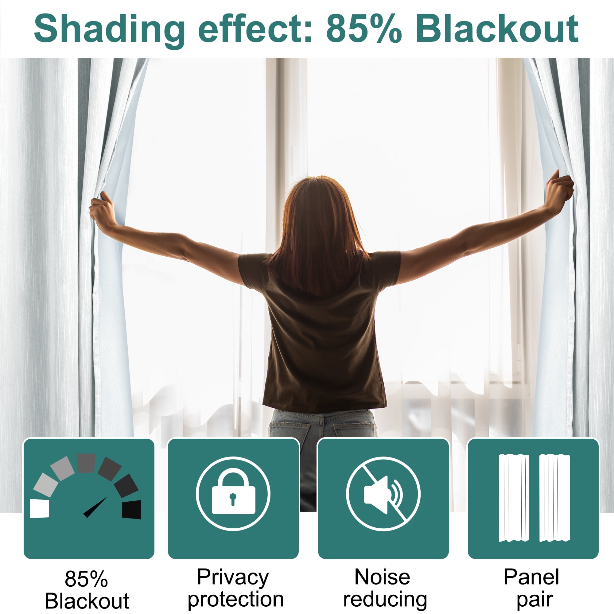 Unique Bargains 2 Panels Linen Look Blackout Curtains for Bedroom Light Gray 52"W x 95"L