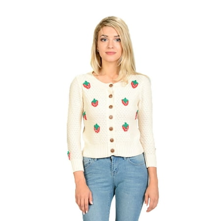 cardigan strawberry button viv hey oatmeal sweater sm cotton