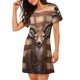 thumbnail image 2 of Balery Deer American Flag Wall Camisón de manga corta con cuello redondo para mujer, cómodo y elegante., 2 of 6