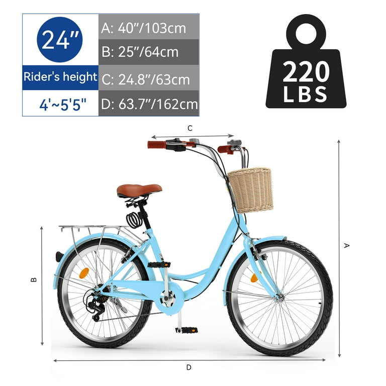 Uforic 24 Inch Beach Cruiser Bike for Women 7 Speed Commute Bike for Adults Womens Bicycle with Adjustable Seat in Light Blue Walmart