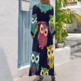 thumbnail image 3 of Colorful Owl Pattern Fabric Women's Long Dress Long Sleeves Dress Vintage Dresses Party Maxi Dress High Waist Dress, 3 of 4