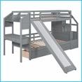 thumbnail image 3 of Twin Over Twin Pine Wood & MDF Bunk Bed with Storage Staircase, Desk & Slide – Gray, No Box Spring Needed, 3 of 19