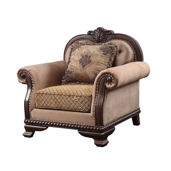 Accent Chair With Crowned Top and Fabric Upholstery, Beige
