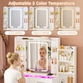 thumbnail image 3 of Tomnk 43" Vanity Desk with Stool, LED Mirror, Glass Top and RGB Drawers, White, 3 of 8