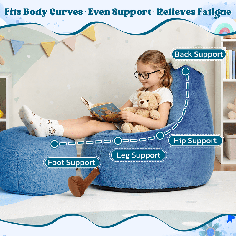 Simple Deluxe 2 ft Kids Bean Bag Chair, Faux Rabbit Fur Round Sofa with Handle and Washable Cover, Dark Blue