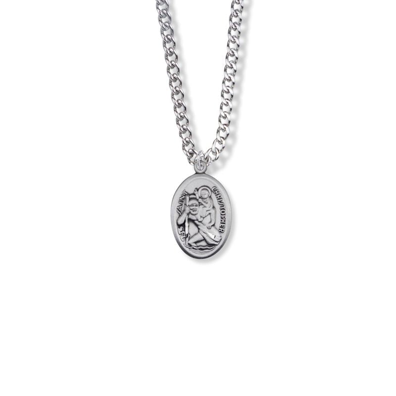 new sterling silver curb chain 18" and saint st christopher medal pendant charm 
