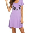 thumbnail image 5 of Uhndy Women Nightgown Short Sleeve Sleepwear Comfy Sleep Shirt Scoopneck Nightshirt Ladies Loose Baggy T Shirts Dress Purple L, 5 of 6