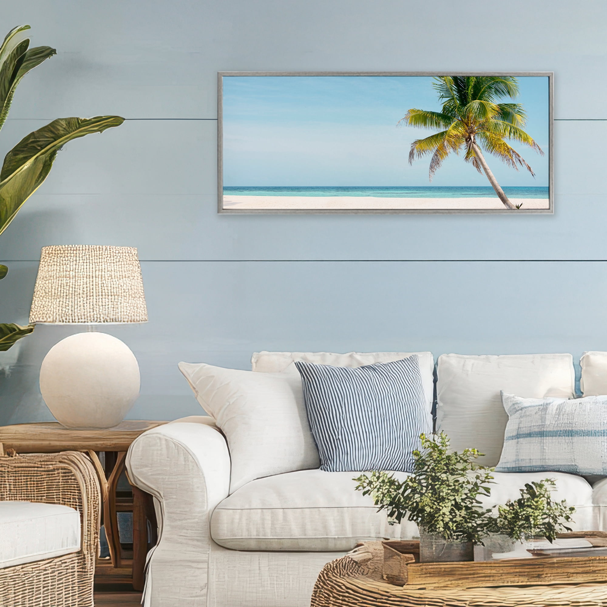 Stupell Industries Tropical Island Palm Tree Gray Framed Giclee Art, design by Danita Delimont