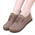 thumbnail image 5 of Womens Comfort Soft Sole Mesh Shoes, Lace Up Lightweight Walking Flats, Sport Letter Breathable Casual Footwear Brown 41, 5 of 6