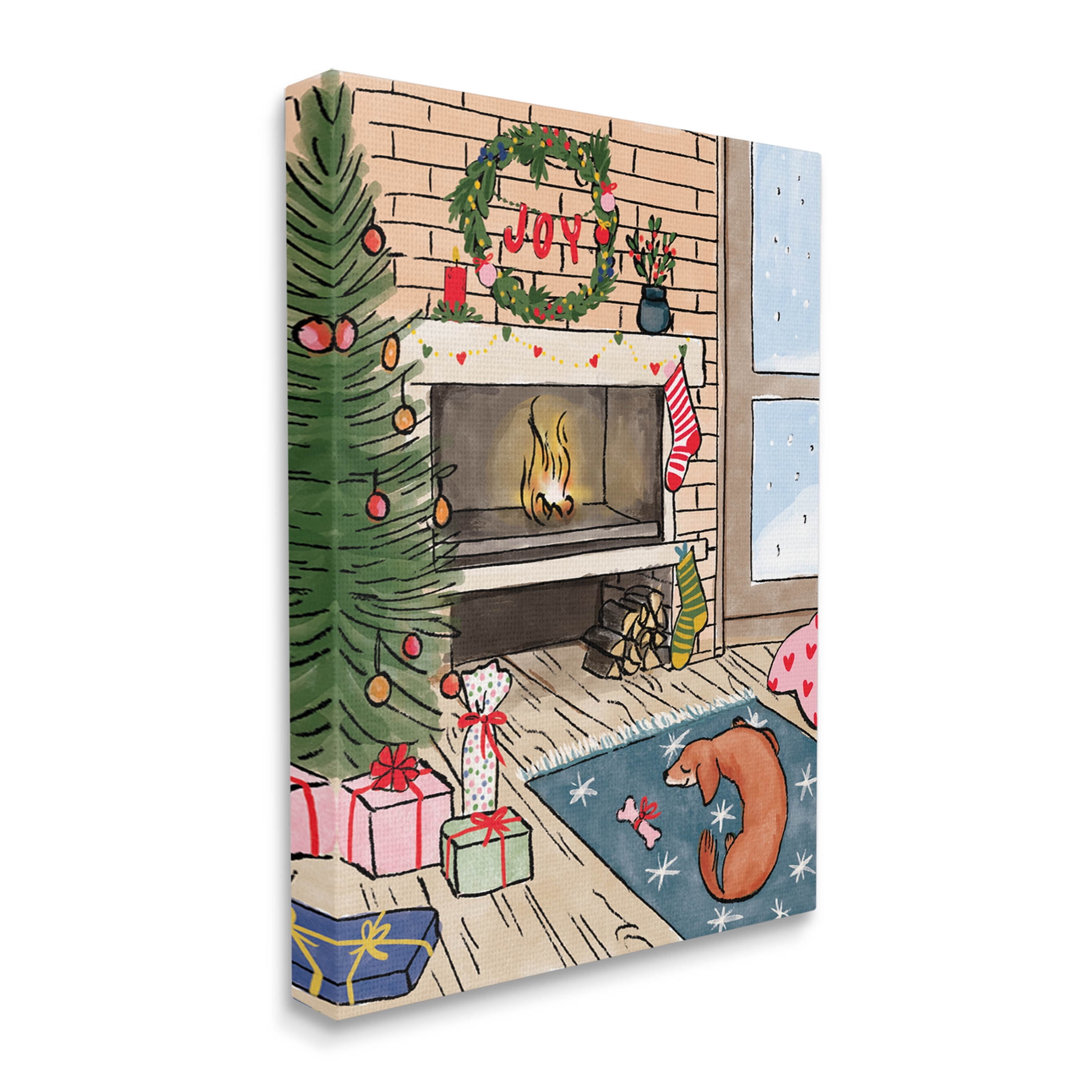 Cozy Christmas Fireplace Tree Holiday Graphic Art Gallery Wrapped Canvas Print Wall Art