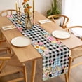 thumbnail image 3 of Spring Gnomes Floral Table Runner - 90 Inch Long, Kitchen Dining Table Runner Dresser Scarves, Pink Tulip Botanical Black Plaid Farmhouse Decor for Coffee Tables Wedding Party Banquet, 3 of 8