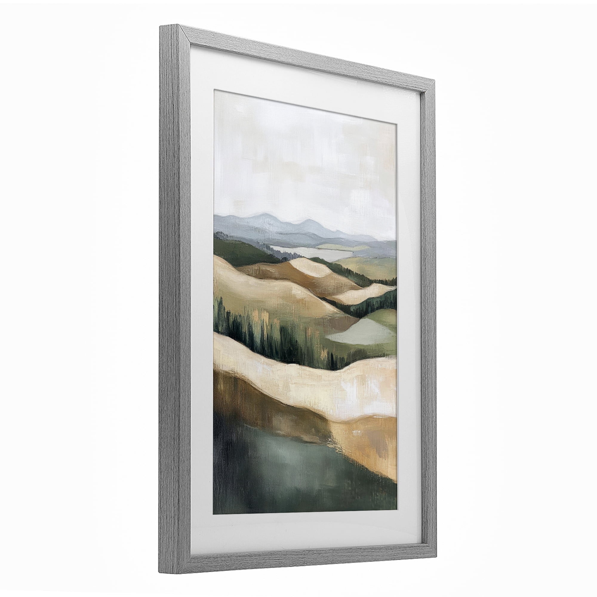 Stupell Industries Tranquil Rolling Hills & Fields Gray Framed Print Under Glass, design by Petal Prints Design