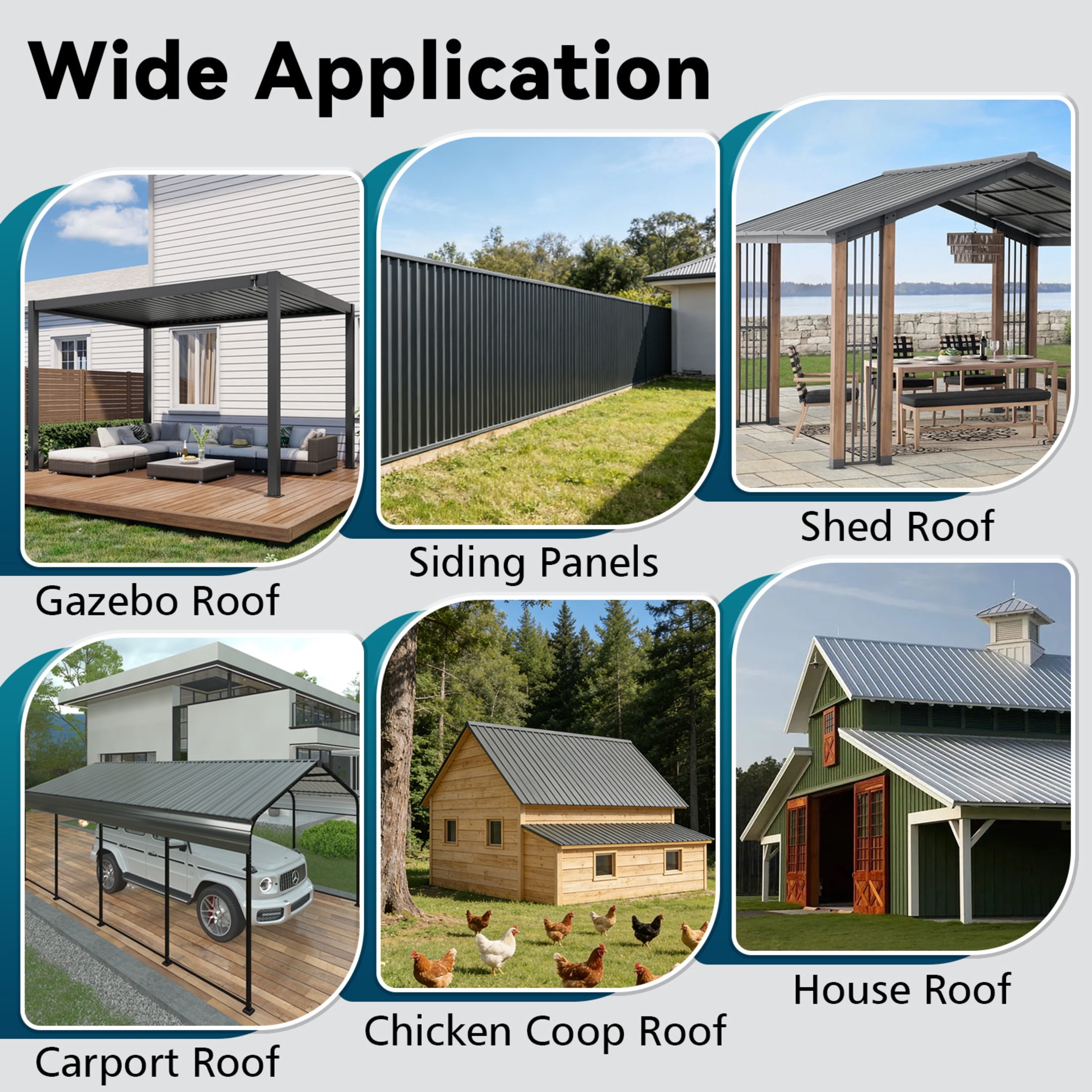 Noble House 10 Pack Corrugated Galvanized Metal Roofing Panels, 18.9" x 72.83" Waterproof Sheets, Gray