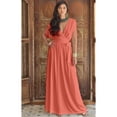 thumbnail image 3 of KOH KOH Long Bridesmaid Formal Short Sleeve V-Neck Full Floor Length Flowy Cocktail Summer Evening Wedding Guest Party Tall Maxi Dress Gown For Women Coral Pink Peach X-Small US 2-4 NT026, 3 of 6