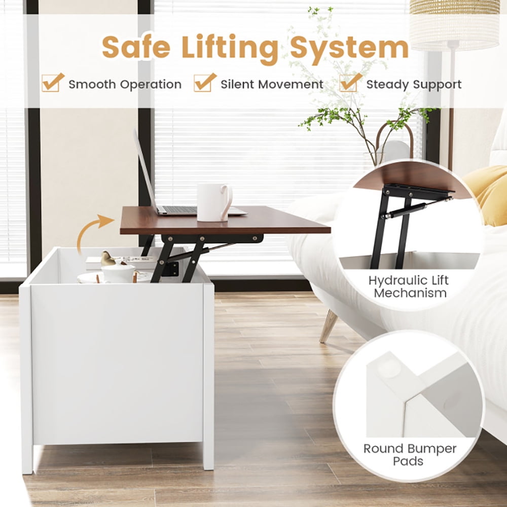 Finihen Lift Top Coffee Table, Lift Tabletop Dining Table, Lift Top Coffee Table with Hidden Storage Compartment, for Living Room, Office, White Finihen Lift Top Coffee Table, Lift Tabletop Dining Table, Lift Top Coffee Table with Hidden Storage Compartment, for Living Room, Office, White