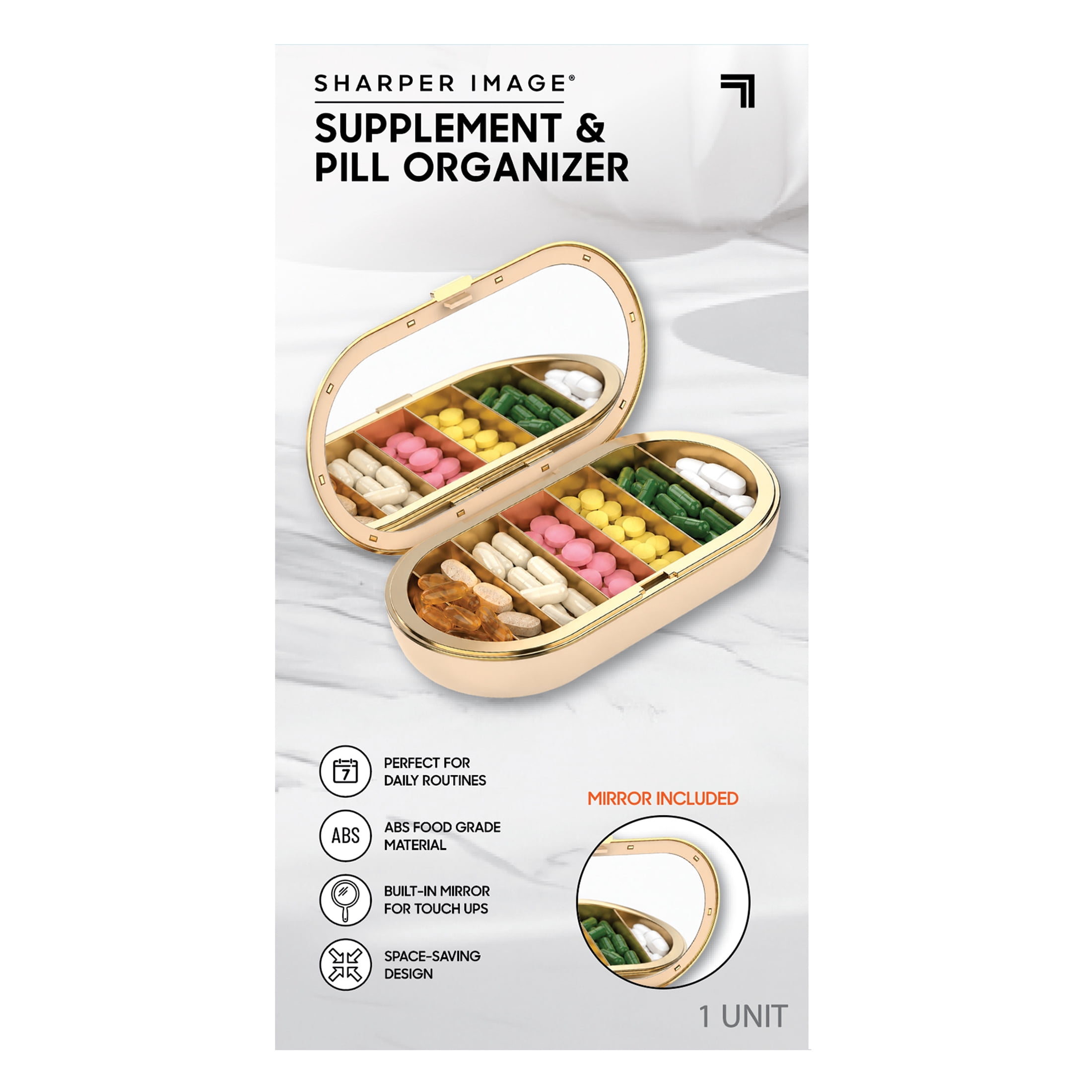 Sharper Image Supplement & Gummy Organizer with Mirror, Sand Color
