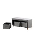 thumbnail image 3 of Gray Tufted Storage Bench with Basket Drawers, 3 of 6