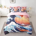 thumbnail image 2 of Homewish Japanese Ukiyo-E 7-Piece Twin Bedding Sets,Ocean Sea Wave Bedding Comforter Set,Orange Sunset Sheet Sets For Girl Kids,Luxury Bedroom Decor Reversible, 2 of 8