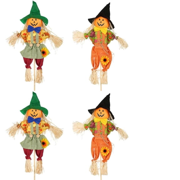 4 PCS Halloween Scarecrow Decoration Outdoor, Fall Harvest Scarecrow Decor, Standing Scarecrow Decorations for Garden, Home, School, Yard, Porch, Thanksgiving Décor