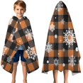 thumbnail image 3 of Orange and Black Plaid Christmas Snowflake Pattern Hooded Bath Towel，50"x30" for Ages 3 To 12 Kids, Quick Dry Lightweight Soft Microfiber Hood Beach Towel Cover Up for Kids, 3 of 7