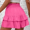 thumbnail image 4 of Linen Ruffle Shorts for Women Baggy Elastic High Waisted Layered Shorts Casual Flowy Wide Leg Tiered Shorts Hot Pink XL, 4 of 5