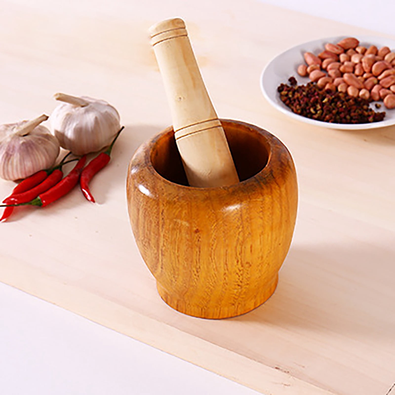 XKHHLH Garlic Herb Spice Coffee Beans Mixing Grinder Crusher, Wooden Manual Garlic Masher, Garlic Crusher, Ginger Crusher, Masher Mincing Kitchen Pounding Tool