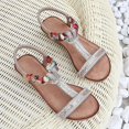 thumbnail image 3 of Womens Wedge Sandals Summer Rhinestone Beaded Platform Sandals Breathable Cutout Open Toe Elastic Band Dress Sandals Comfy Elastic Slingback T Strap Mid Heeled Beach Sandals Shoes for Women Girls, 3 of 5