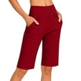 thumbnail image 3 of Taqqpue Women's Bermuda Long Shorts with Pockets High-Waisted Biker Athletic Running Yoga Workout Gym Shorts Knee Length Shorts for Women, 3 of 11