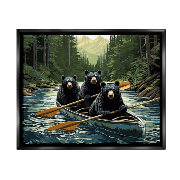 Stupell Industries Woodland Canoeing Bears Animals & Insects Painting Black Floater Framed Canvas Art Print Wall Art, 21 x 17